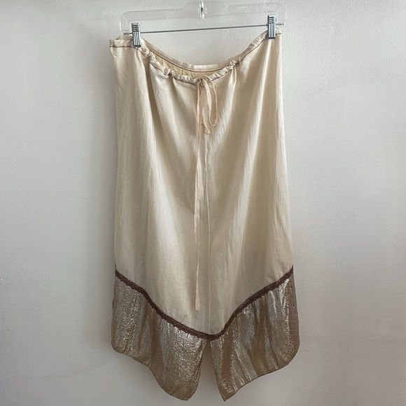 NWT Rozae Nichols luxurious cream and gold silk lined skirt w/back tie Sz Med - Picture 6 of 10